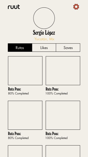 Profile screen with completed route progress cards.