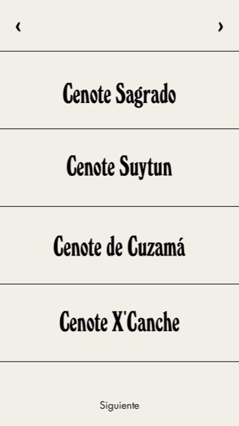 A list of cenote stops inside a Ruut route — Cenote Sagrado, Suytun, Cuzamá and X'Canche.